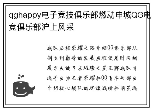 qghappy电子竞技俱乐部燃动申城QG电竞俱乐部沪上风采