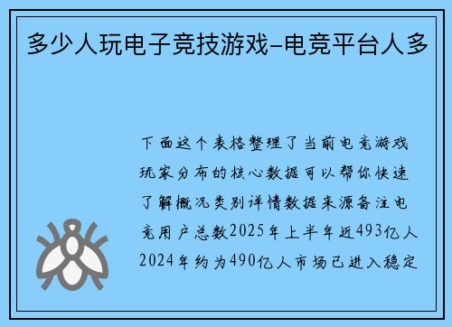 多少人玩电子竞技游戏-电竞平台人多