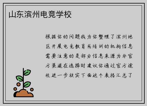 山东滨州电竞学校